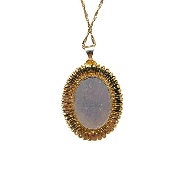 PPC Rose Floral Oval Shape Pendant Chain Necklace Spring Ring Clasp Gold Filled - Picture 3 of 7